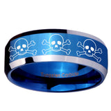 10mm Multiple Skull Beveled Edges Blue 2 Tone Tungsten Wedding Band Ring