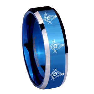 8mm Multiple Master Mason Beveled Edges Blue 2 Tone Tungsten Promise Ring