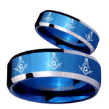 His Hers Multiple Master Mason Beveled Blue 2 Tone Tungsten Rings Set