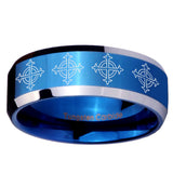 10mm Multiple Crosses Beveled Edges Blue 2 Tone Tungsten Mens Wedding Ring