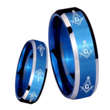 8mm Multiple Master Mason Masonic Beveled Blue 2 Tone Tungsten Personalized Ring