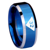 10mm Masonic 32 Triangle Design Freemason Beveled Edges Blue 2 Tone Tungsten Carbide Men's Band Ring