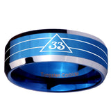 10mm Masonic 32 Duo Line Freemason Beveled Edges Blue 2 Tone Tungsten Carbide Men's Band Ring