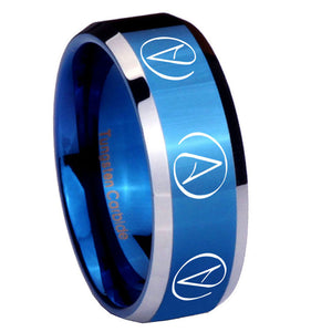 10mm Atheist Design Beveled Edges Blue 2 Tone Tungsten Bands Ring