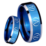 8mm Atheist Design Beveled Blue 2 Tone Tungsten Men's Wedding Band