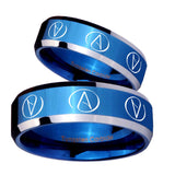 His Hers Atheist Design Beveled Blue 2 Tone Tungsten Ring Set