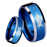 8mm Wild Boar Beveled Edges Blue 2 Tone Tungsten Mens Ring Engraved