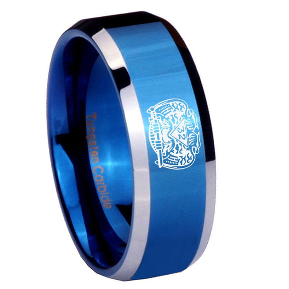 8mm Masonic 32 Degree Freemason Beveled Edges Blue 2 Tone Tungsten Carbide Bands Ring