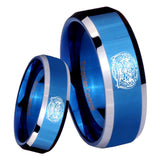 8mm Masonic 32 Degree Freemason Beveled Edges Blue 2 Tone Tungsten Carbide Bands Ring