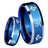 8mm Masonic Shriners Beveled Edges Blue 2 Tone Tungsten Carbide Men's Band Ring