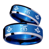 His Hers Masonic Shriners Beveled Blue 2 Tone Tungsten Mens Engagement Band Set