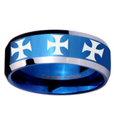 10mm Multiple Maltese Cross Beveled Blue 2 Tone Tungsten Men's Wedding Ring