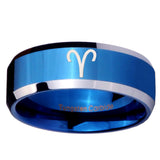 10mm Aries Zodiac Beveled Edges Blue 2 Tone Tungsten Carbide Mens Ring Engraved