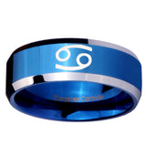 10mm Cancer Horoscope Beveled Edges Blue 2 Tone Tungsten Mens Ring Personalized