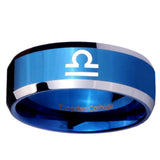10mm Libra Horoscope Beveled Edges Blue 2 Tone Tungsten Men's Wedding Ring