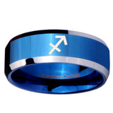 10mm Sagittarius Zodiac Beveled Edges Blue 2 Tone Tungsten Carbide Promise Ring