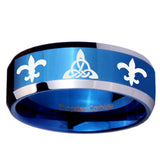 10mm Celtic Triangle Fleur De Lis Beveled Blue 2 Tone Tungsten Personalized Ring