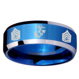 10mm Marine Army Sergeant Beveled Edges Blue 2 Tone Tungsten Carbide Mens Promise Ring