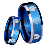 8mm Marine Army Sergeant Beveled Edges Blue 2 Tone Tungsten Mens Ring Personalized