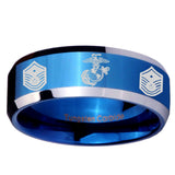 10mm Marine Chief Master Sergeant  Beveled Edges Blue 2 Tone Tungsten Mens Wedding Band