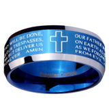 10mm Bible Lord's Prayer Cross Beveled Edges Blue 2 Tone Tungsten Men's Engagement Ring