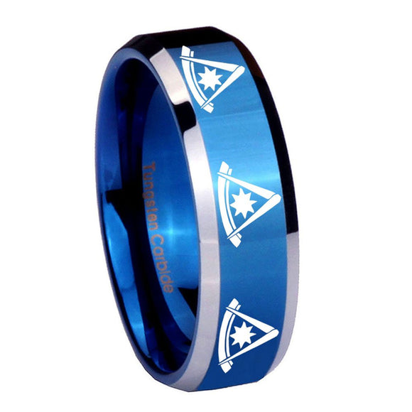 8mm Multiple Pester Master Masonic Beveled Blue 2 Tone Tungsten Men's Bands Ring