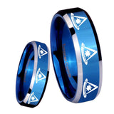 8mm Multiple Pester Master Masonic Beveled Blue 2 Tone Tungsten Men's Bands Ring