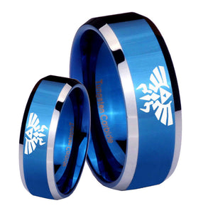 His Hers Zelda Skyward Sword Beveled Blue 2 Tone Tungsten Men's Bands Ring Set