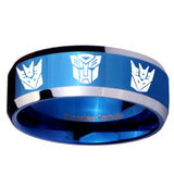 10mm Transformers Autobot Decepticon Beveled Blue 2 Tone Tungsten Mens Anniversary Ring