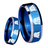 8mm Transformers Autobot Decepticon Beveled Blue 2 Tone Tungsten Custom Ring for Men