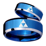 His Hers Zelda Triforce Beveled Blue 2 Tone Tungsten Men's Engagement Band Set