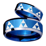 His Hers Multiple Zelda Triforce Beveled Blue 2 Tone Tungsten Mens Ring Set