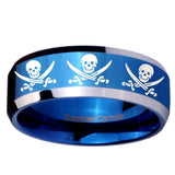 10mm Multiple Skull Pirate Beveled Blue 2 Tone Tungsten Men's Engagement Ring