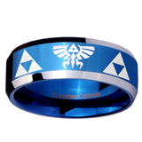 10mm Legend of Zelda Beveled Edges Blue 2 Tone Tungsten Carbide Mens Bands Ring