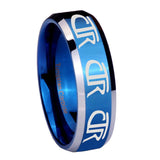 8mm Multiple CTR Beveled Edges Blue 2 Tone Tungsten Carbide Anniversary Ring