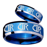 His Hers Multiple CTR Beveled Edges Blue 2 Tone Tungsten Custom Ring for Men Set