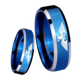 8mm Aquila Beveled Edges Blue 2 Tone Tungsten Carbide Bands Ring