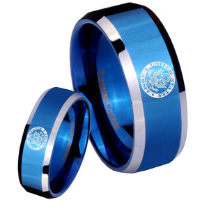 His Hers U.S. Army Beveled Blue 2 Tone Tungsten Men's Wedding Band Set