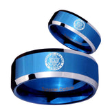 His Hers U.S. Army Beveled Blue 2 Tone Tungsten Men's Wedding Band Set