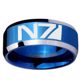 10mm N7 Design Beveled Edges Blue 2 Tone Tungsten Men's Engagement Ring