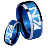 His Hers N7 Design Beveled Blue 2 Tone Tungsten Men's Wedding Band Set