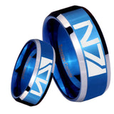 8mm N7 Design Beveled Edges Blue 2 Tone Tungsten Mens Ring Engraved