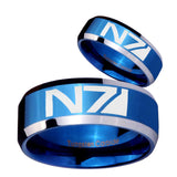 His Hers N7 Design Beveled Blue 2 Tone Tungsten Men's Wedding Band Set