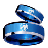 His Hers Thundercat Beveled Edges Blue 2 Tone Tungsten Men's Ring Set