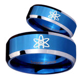 His Hers American Atheist Beveled Blue 2 Tone Tungsten Men's Wedding Ring Set