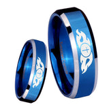 8mm Flamed Cross Beveled Edges Blue 2 Tone Tungsten Men's Engagement Band