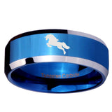 10mm Horse Beveled Edges Blue 2 Tone Tungsten Carbide Men's Wedding Ring