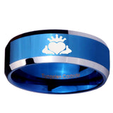 10mm Claddagh Design Beveled Edges Blue 2 Tone Tungsten Carbide Rings for Men