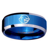 10mm Mario Boo Ghost Beveled Edges Blue 2 Tone Tungsten Custom Mens Ring