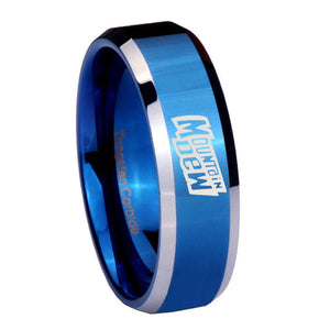 8mm Mountain Dew Beveled Edges Blue 2 Tone Tungsten Carbide Anniversary Ring